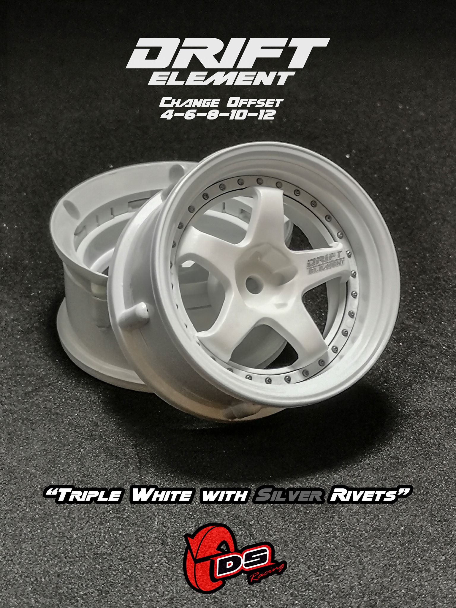 DE-003 5 Spoke (Triple White with Silver Rivets)