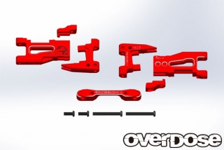 OD2133 Adjustable al. rear susp. arm (trail. ang. 5 °, For Drift Package/Red)
