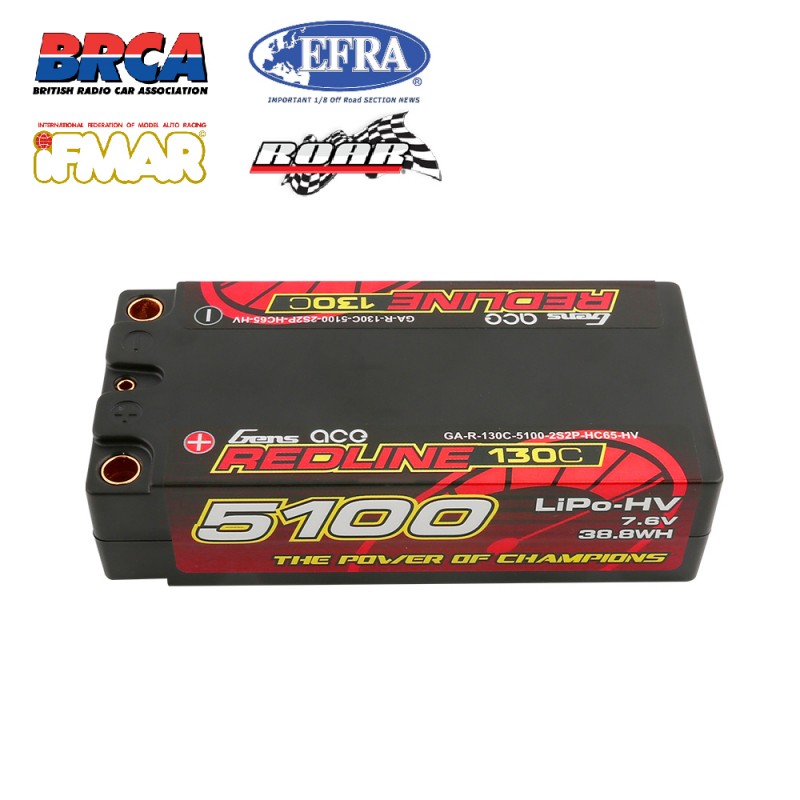 Gens ace Redline Series Shorty 5100mAh 7.6V 2S 130C HV LiPo (5mm, 210g)